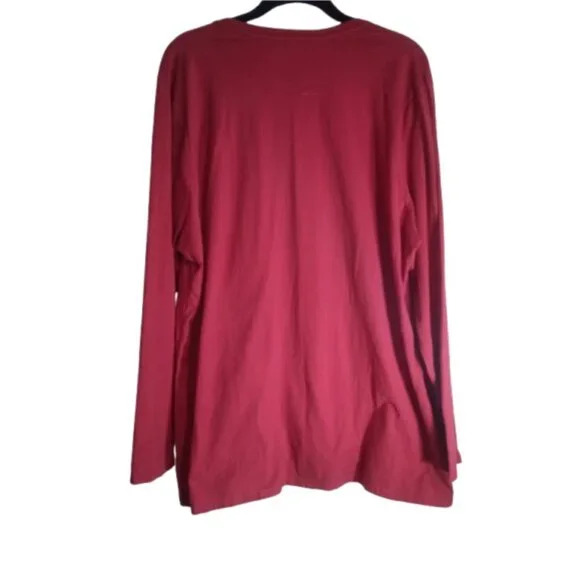 Just My Size Top Sz Plus 2X Red Long Sleeve V Neck 100% Cotton Basic - Picture 2 of 5